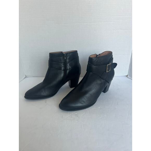 Vionic Trinity Black Leather Block Heel Buckle Zip Ankle Comfort Bootie Boots 11 - Picture 1 of 12